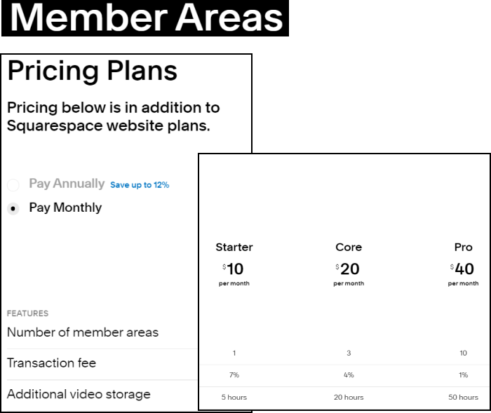 Screenshot of Member Areas in Squarespace UI