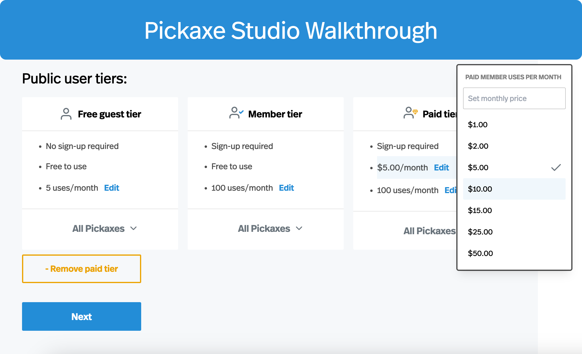 Pickaxe Studio: Sell your AI tools as services