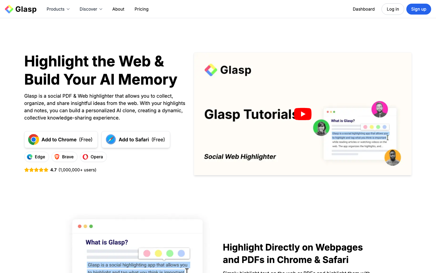 Screenshot of Glasp extension showing social highlighting and AI summarization