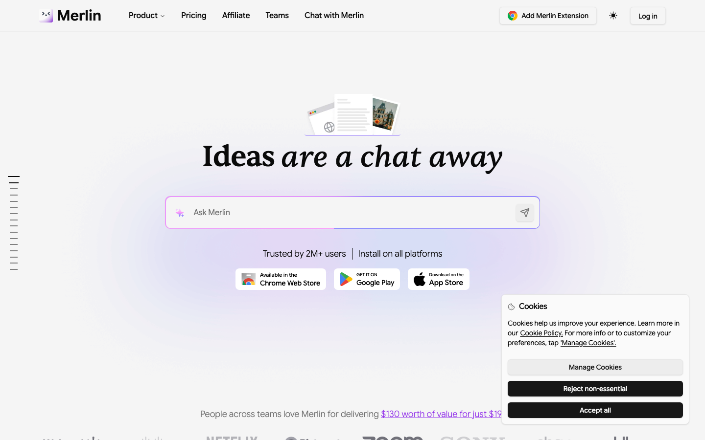 Screenshot of Merlin AI extension showing multi-model access and deep research