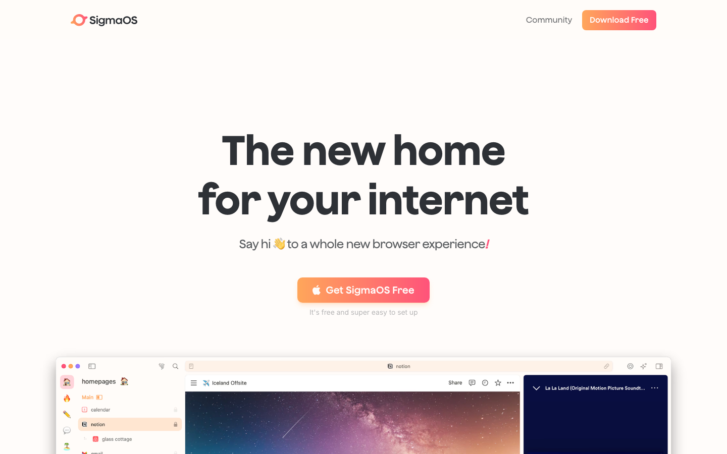Screenshot of SigmaOS browser with Airis AI assistant and workspaces