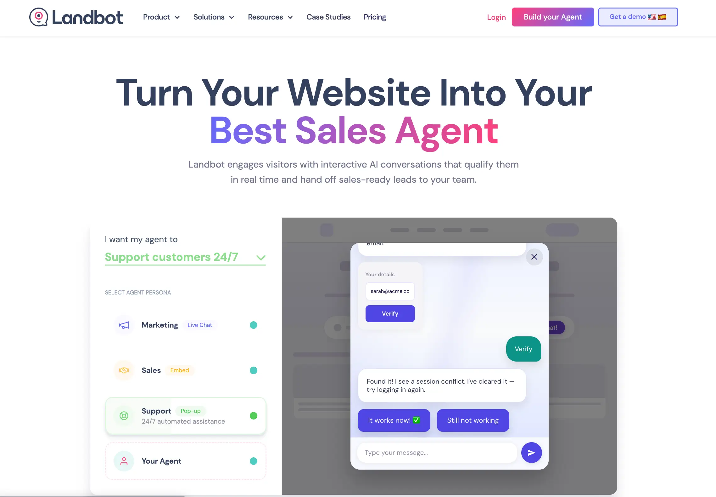 Landbot visual AI chatbot builder for sales and support flows