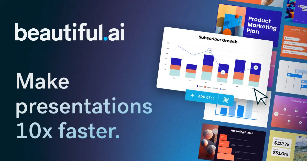 Beautiful.ai product preview showing AI presentation layouts