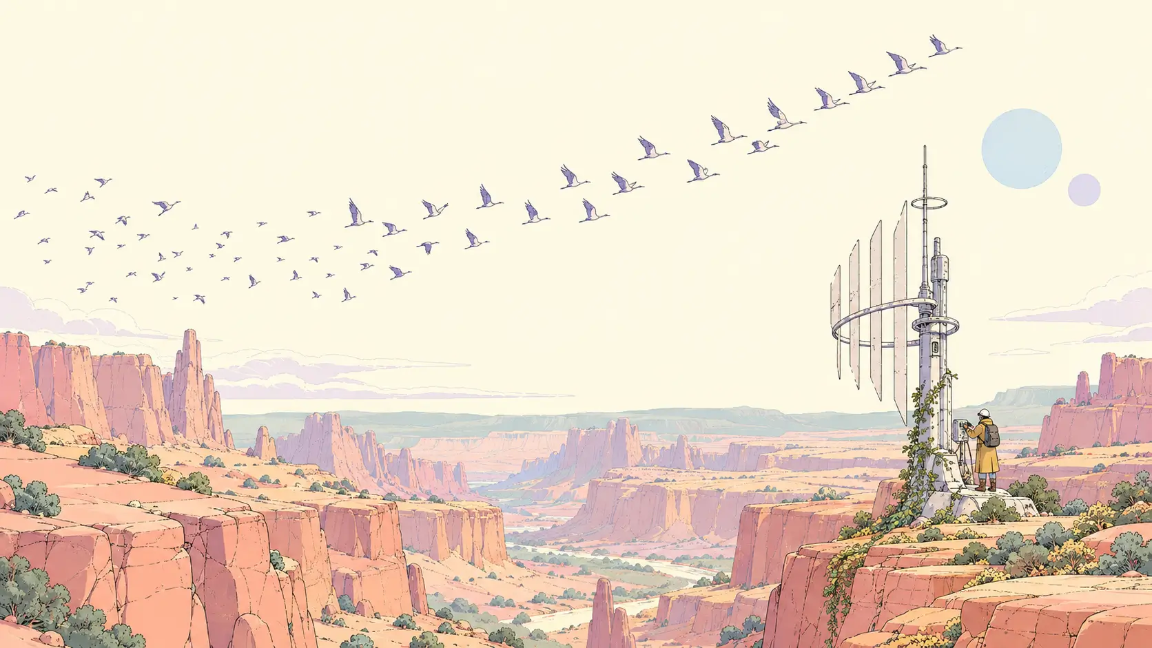 AI presentation maker ideas forming into a clear flight pattern above a canyon