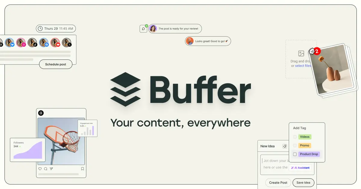 Buffer AI-powered social media management and scheduling platform for businesses