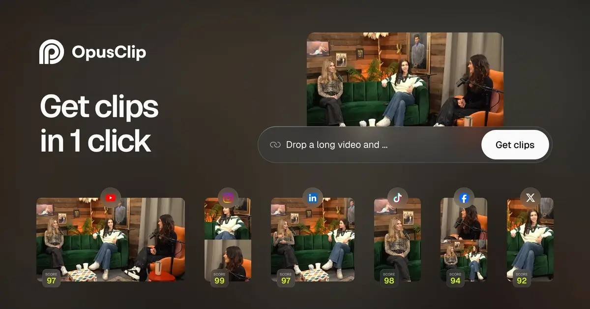 OpusClip AI tool that turns long videos into short clips for freelance content work
