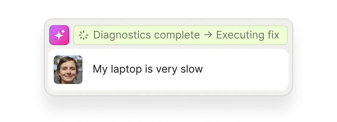 Atera Robin AI agent for MSPs running diagnostics and executing an autonomous fix on an end user ticket