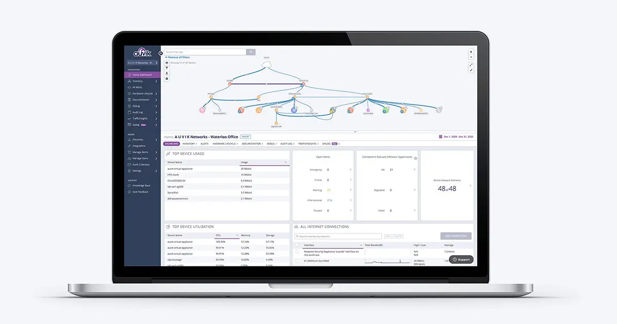 Auvik network monitoring and mapping platform used by MSPs for root cause analysis