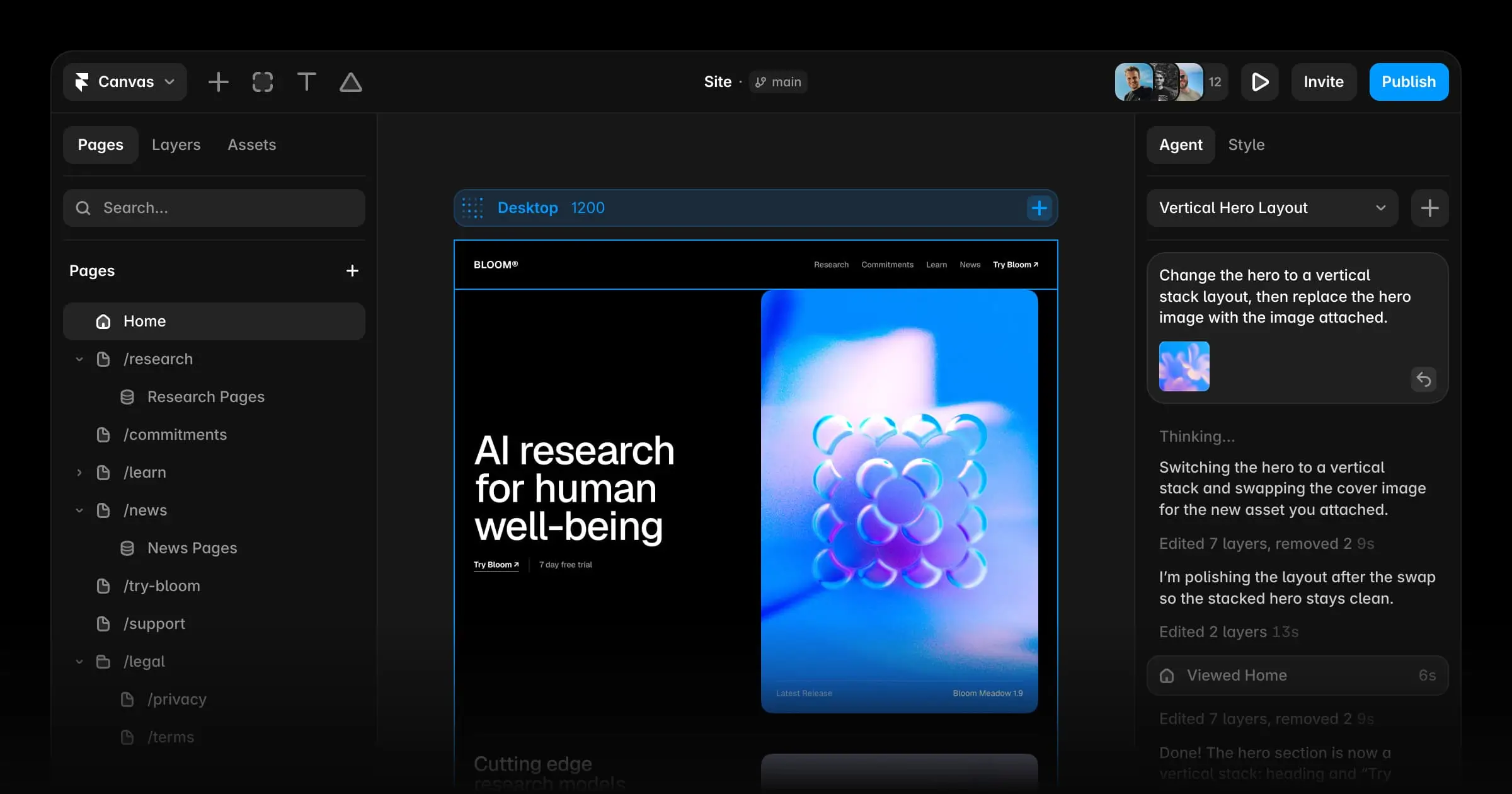 Framer official AI canvas agent promotional image