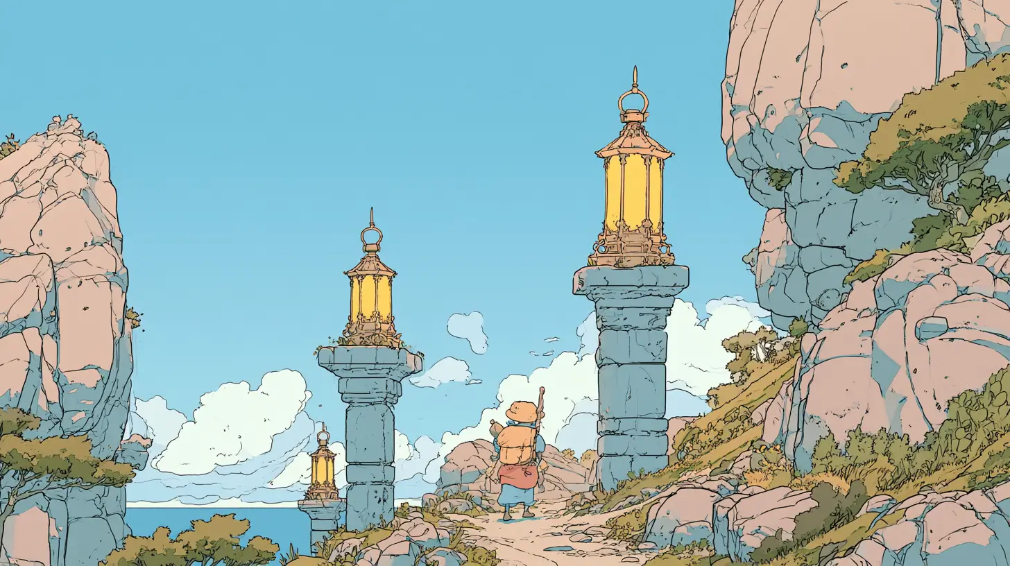 Illustrated adventurer on a mountain trail facing three glowing lanterns of increasing size on stone pedestals — a metaphor for Claude Opus vs Sonnet vs Haiku model tiers
