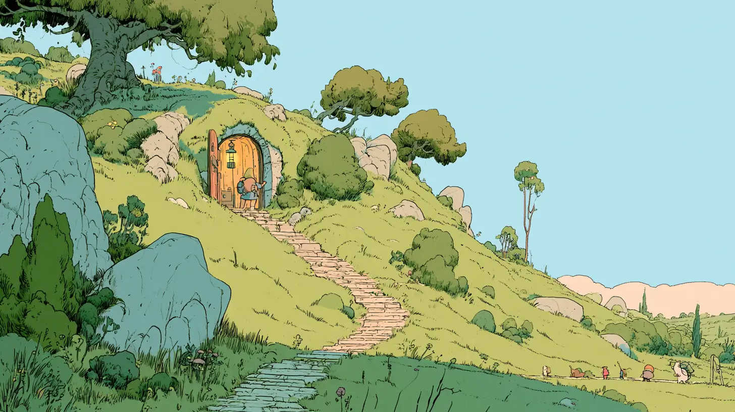 Illustrated adventurer opening a glowing arched doorway in a grassy hillside, a metaphor for building a custom client portal