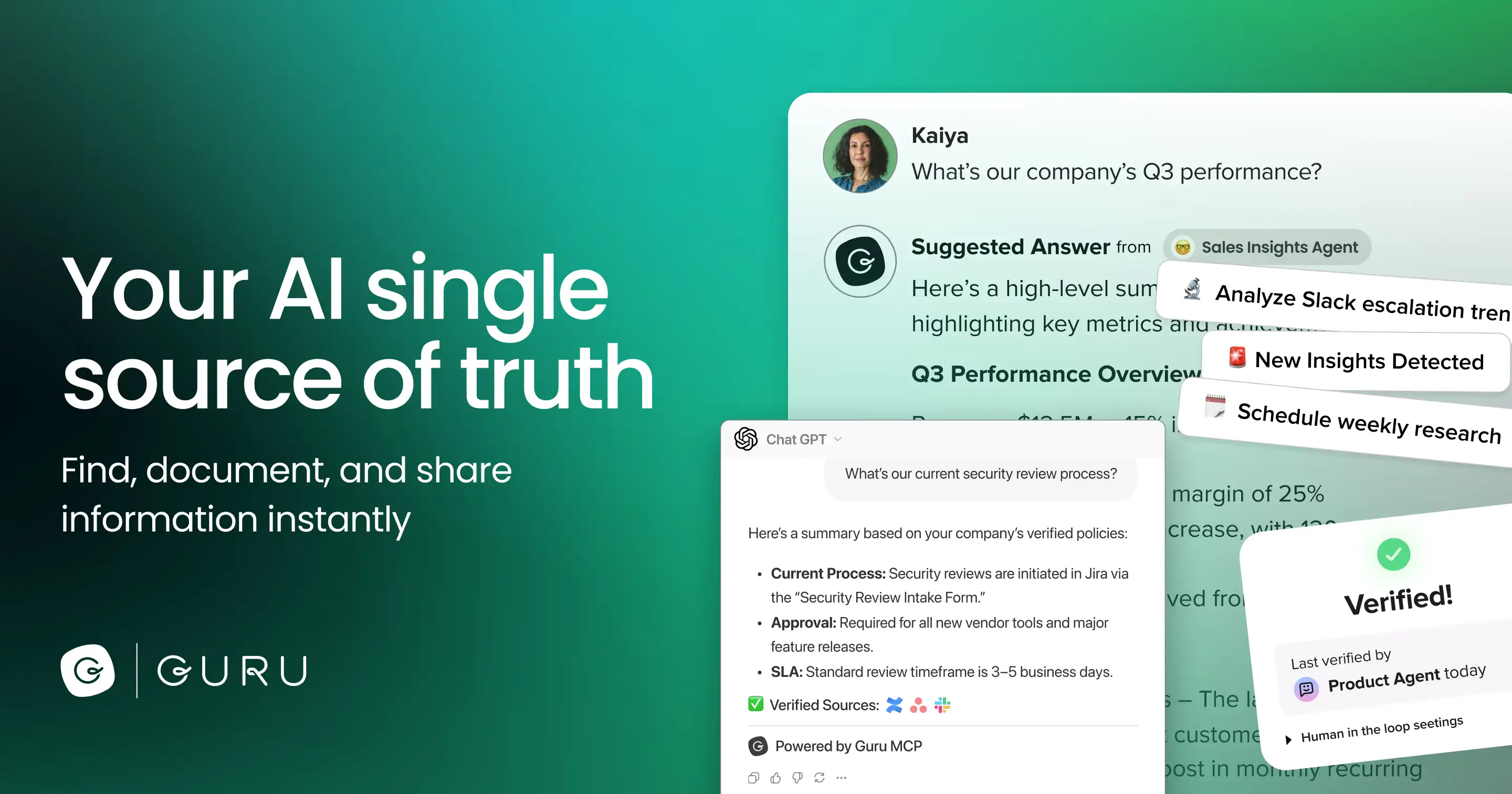 Guru AI knowledge management platform — employee portal software with verified answers in Slack and the browser
