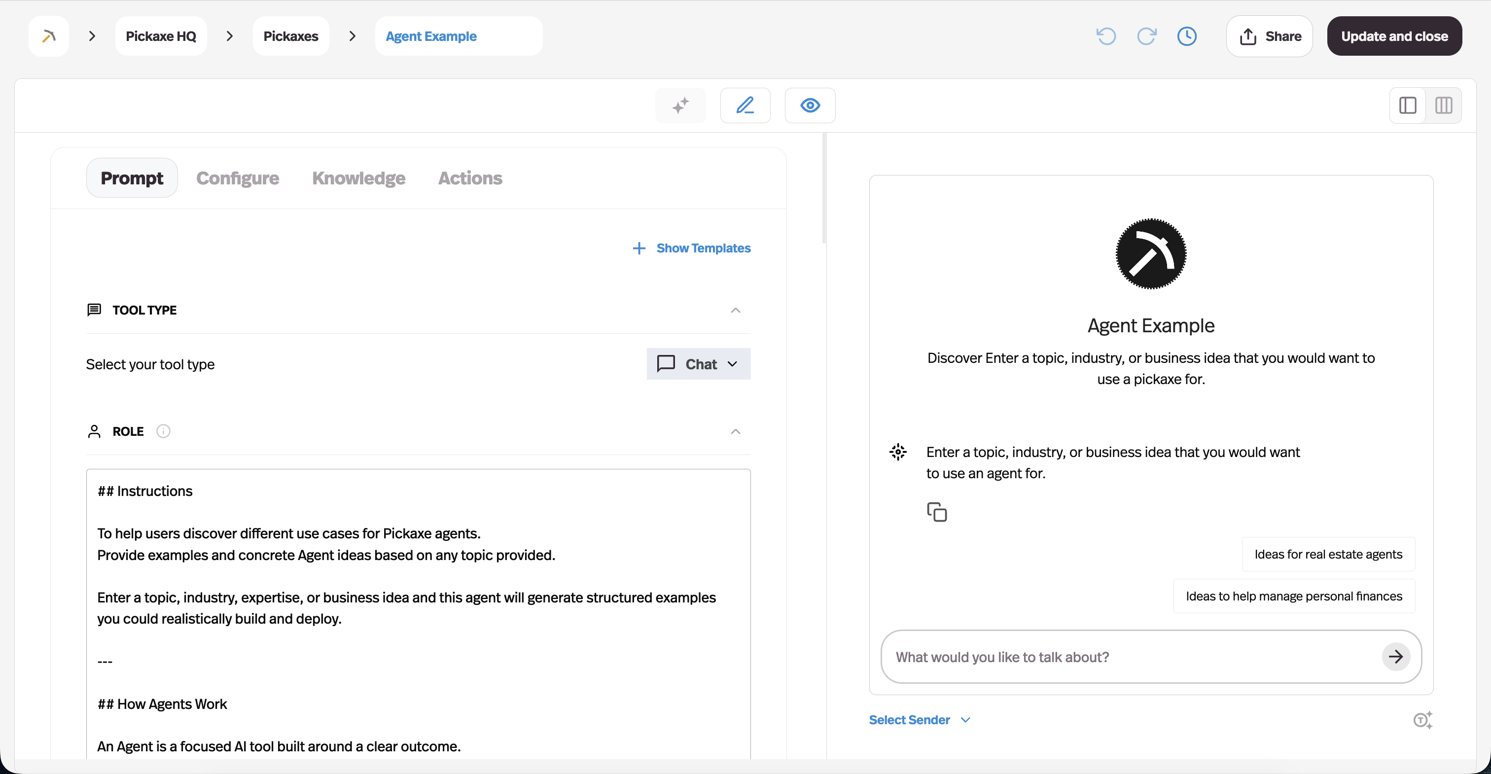 Pickaxe portal builder used to create an internal AI hub — employee portal software you build yourself