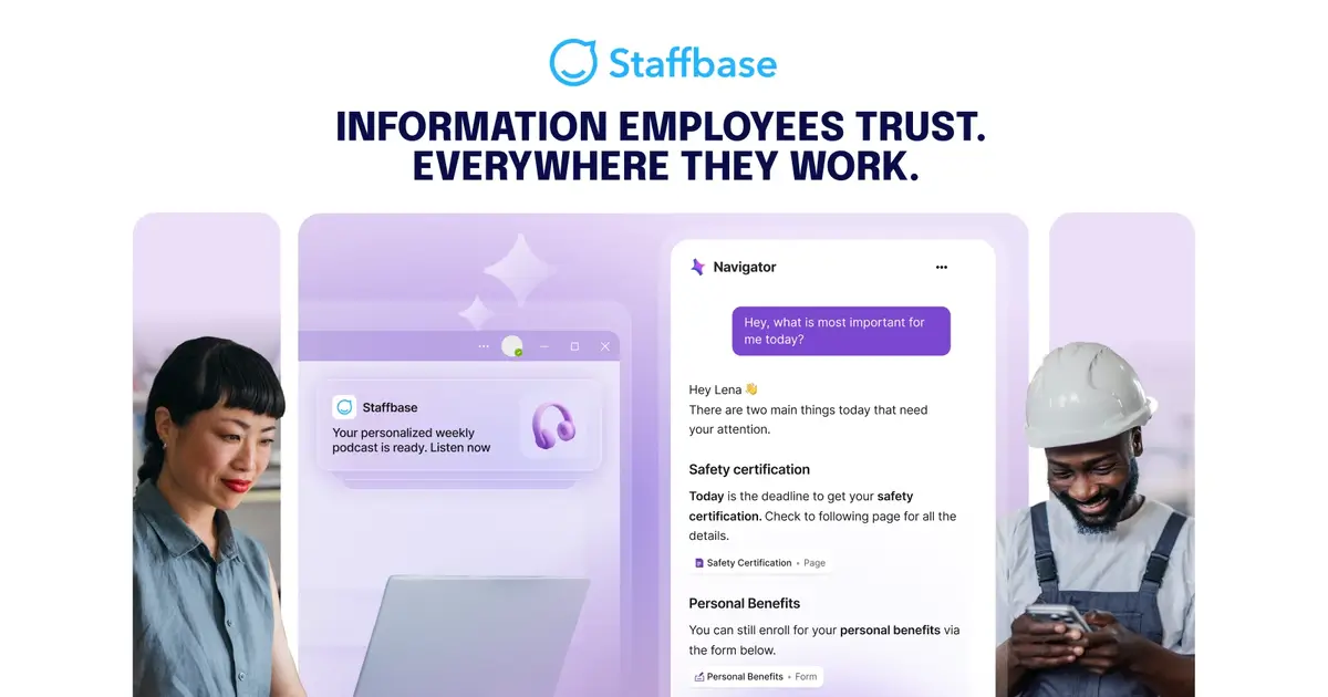 Staffbase employee communications and intranet platform — employee portal software with mobile app and email