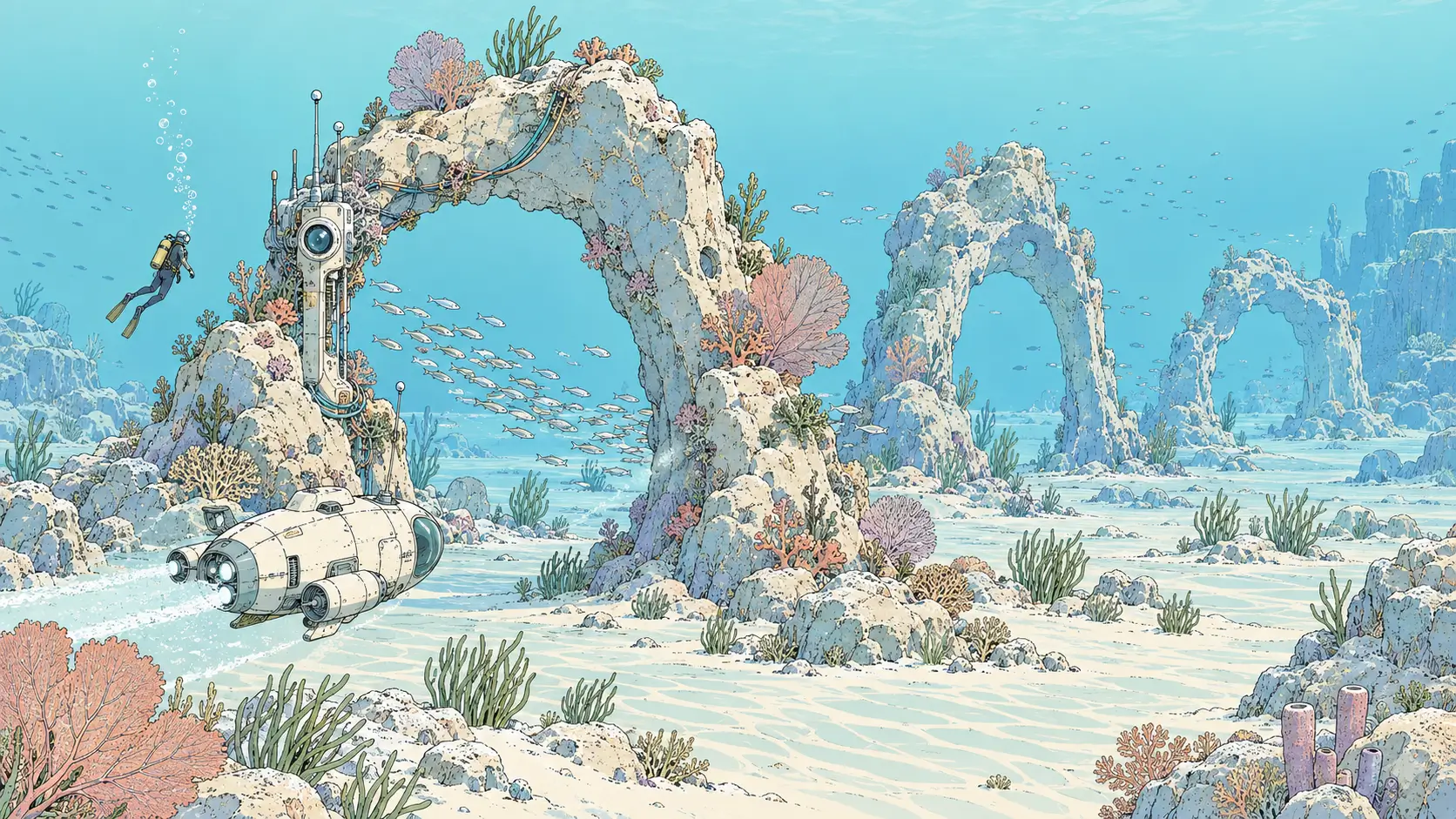 LLM evaluation tools represented by a submersible navigating a coral calibration course