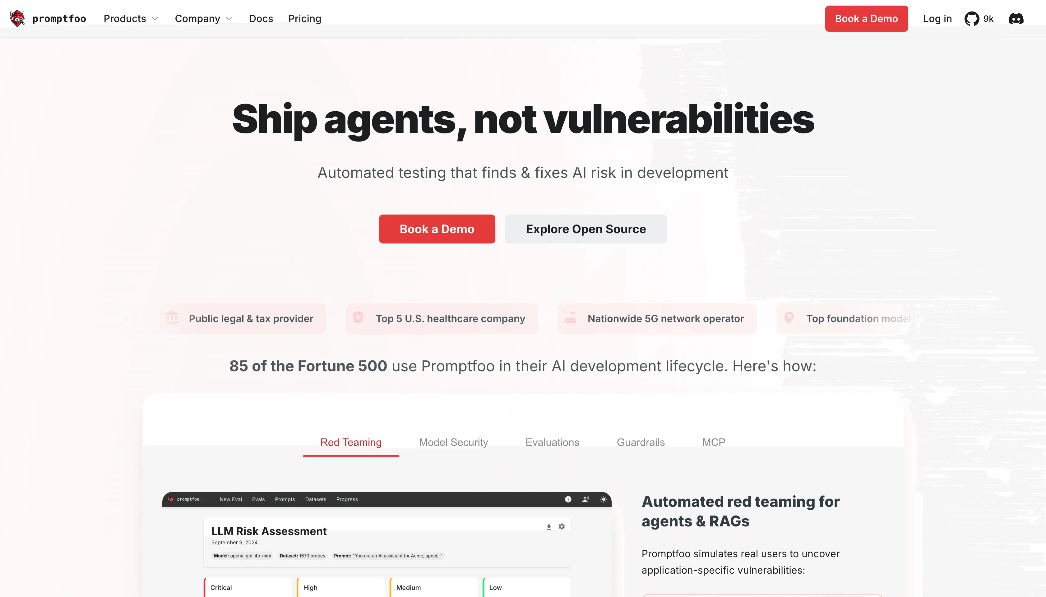 Promptfoo interface for LLM evaluation and red-team testing