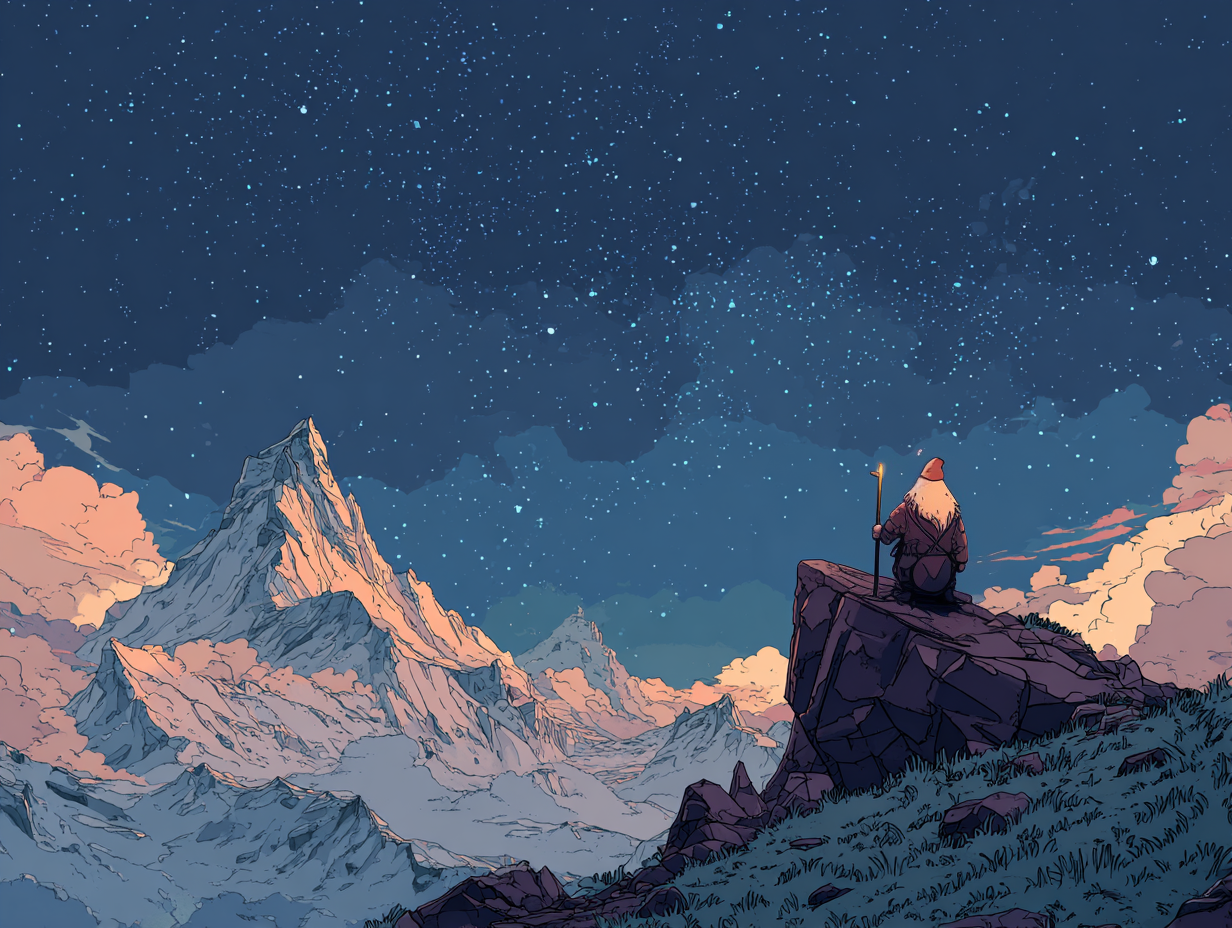 Illustrated mountain night scene for the best LLM models article