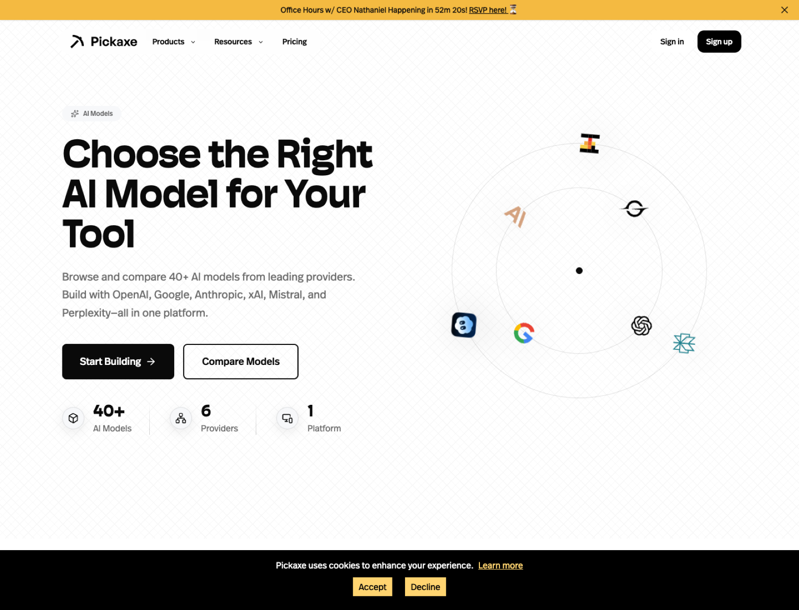 Screenshot of Pickaxe's LLM model directory