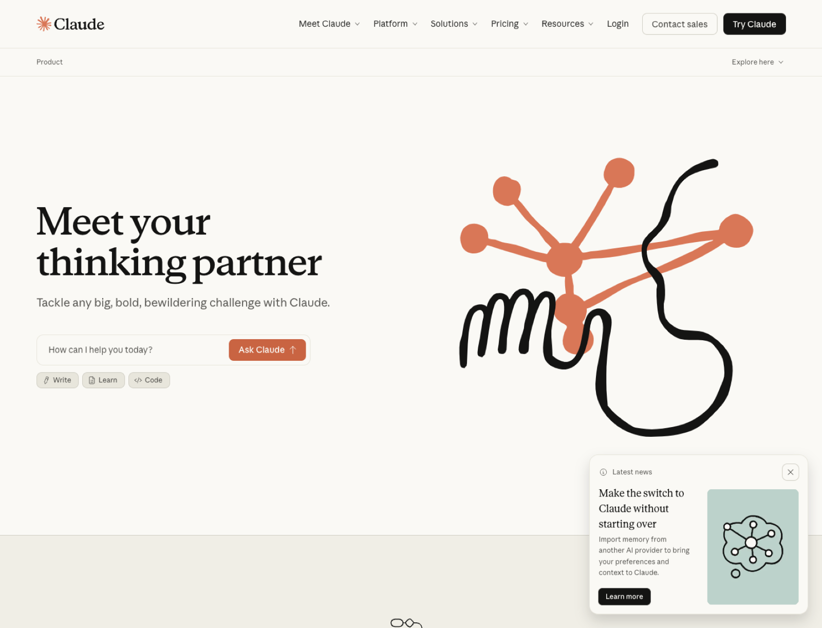 Screenshot of Anthropic Claude homepage