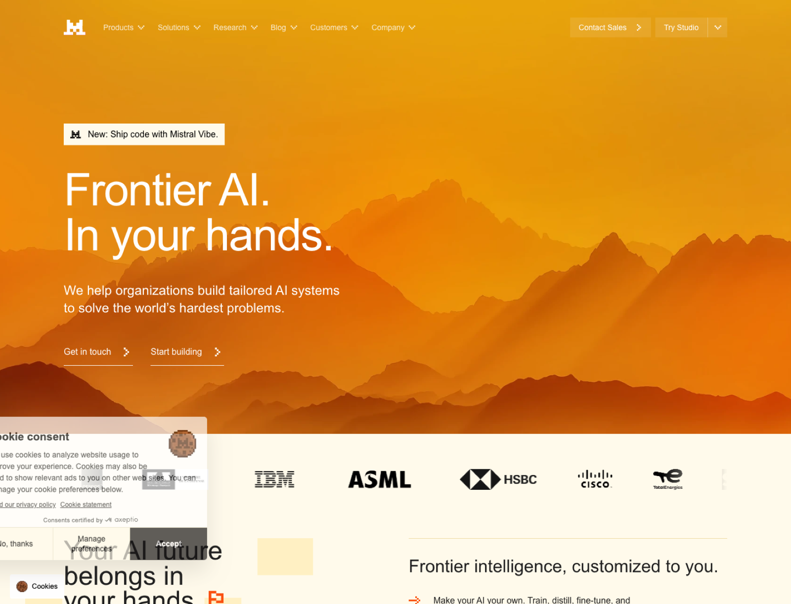 Screenshot of Mistral homepage