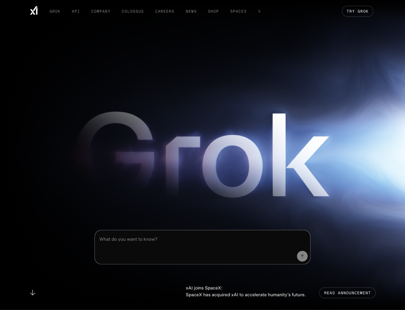 Screenshot of xAI homepage