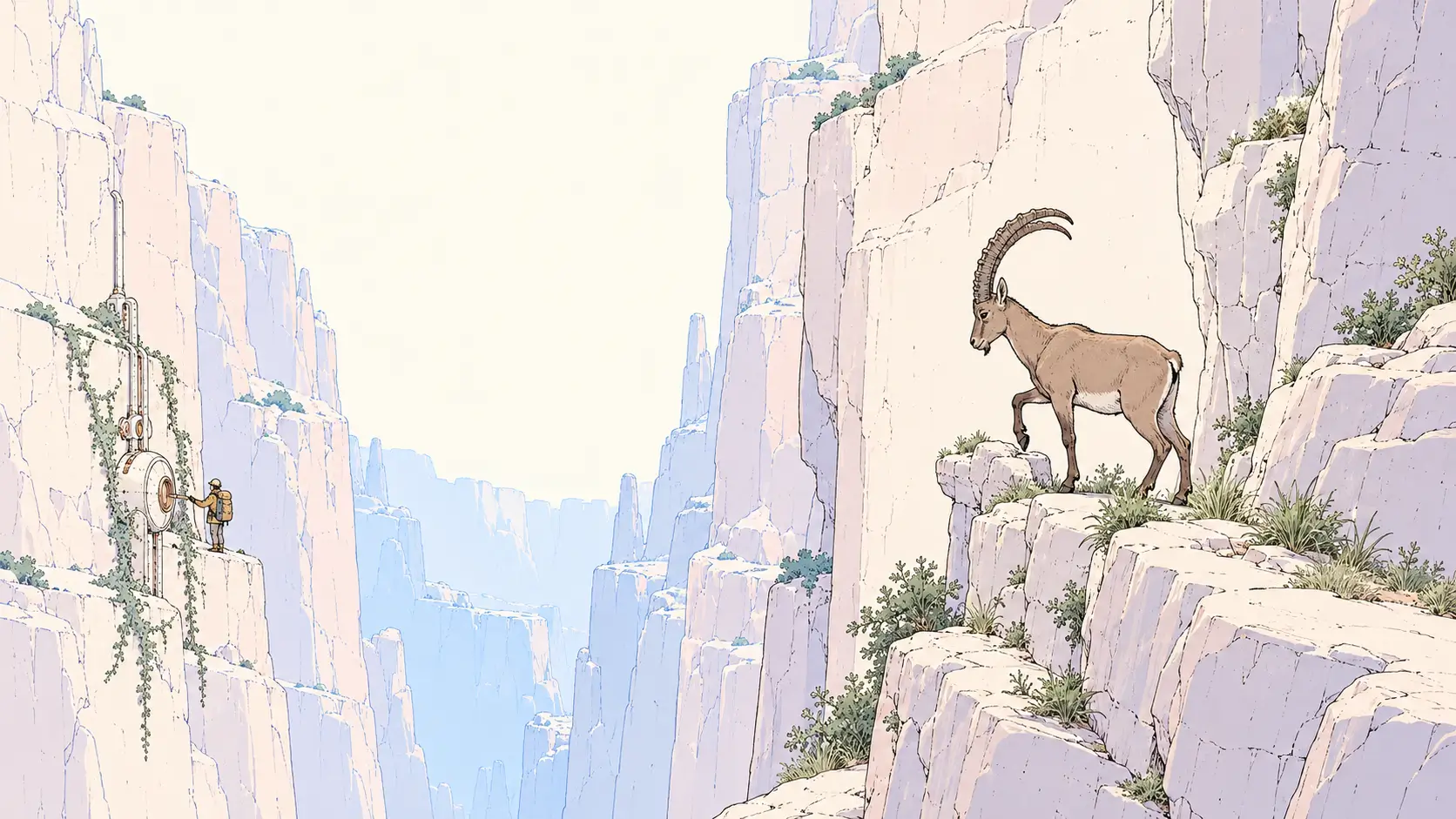 Microsoft Copilot Studio alternatives illustrated by an ibex choosing secure footholds in a pastel canyon