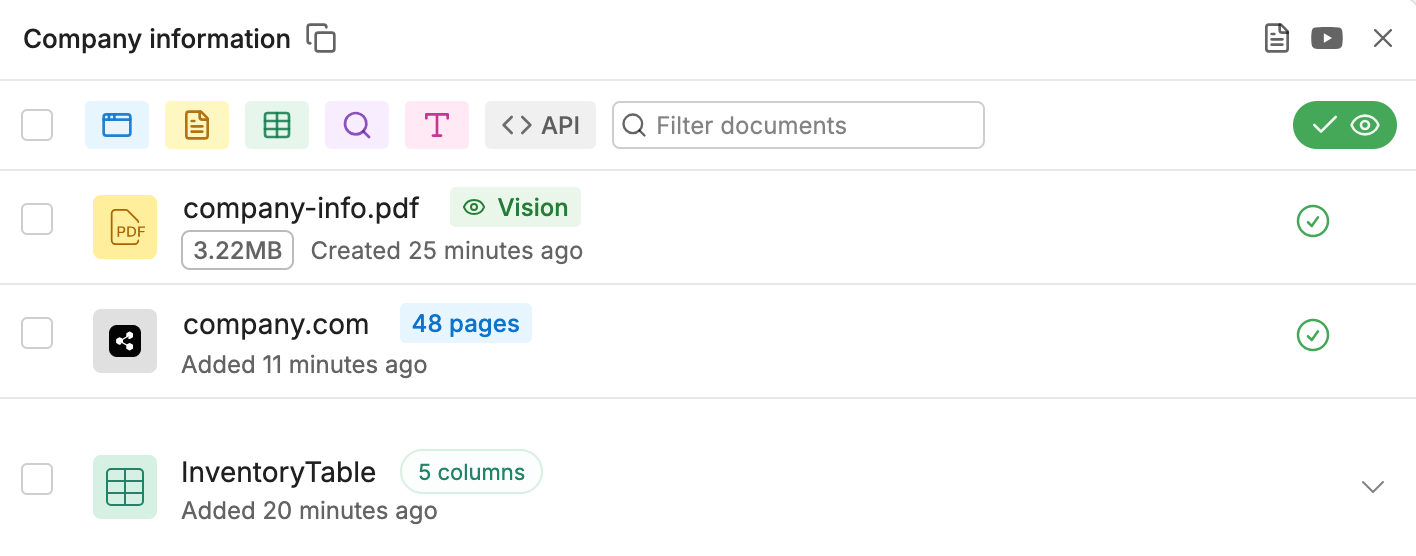 Botpress Knowledge Base source list