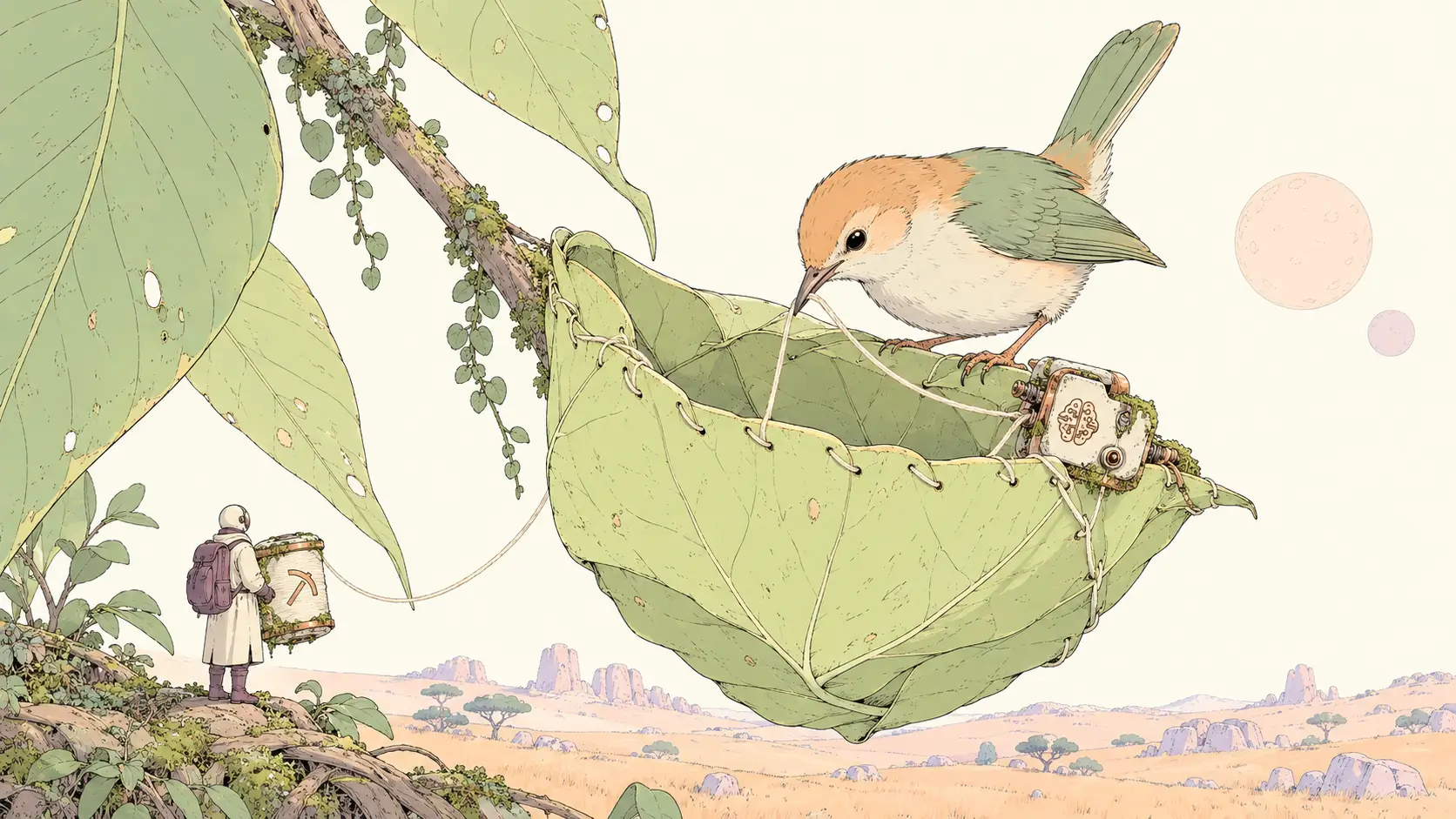 Pickaxe vs CustomGPT.ai illustrated by a tailorbird stitching gathered leaves into a protected nest