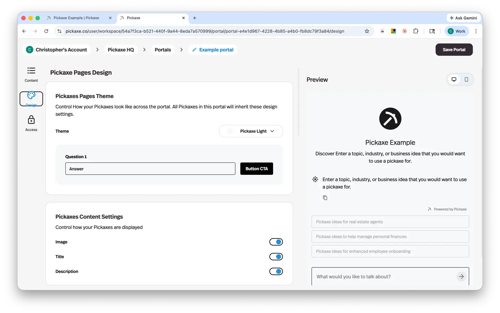 Portal Editor - Design Tab