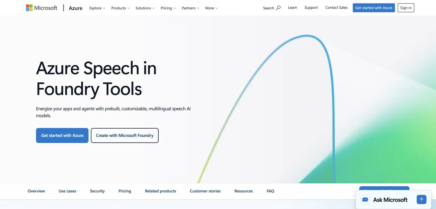 Current Azure Speech in Foundry Tools official product page