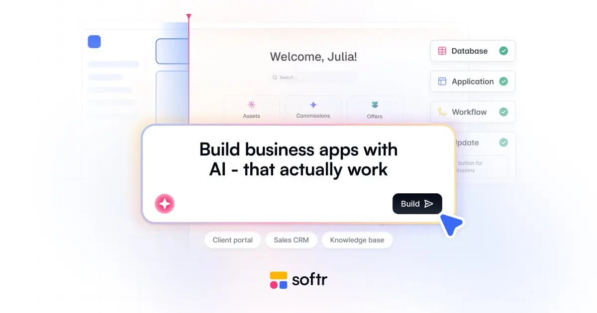 Softr no-code app builder creating client portals and internal tools from Airtable