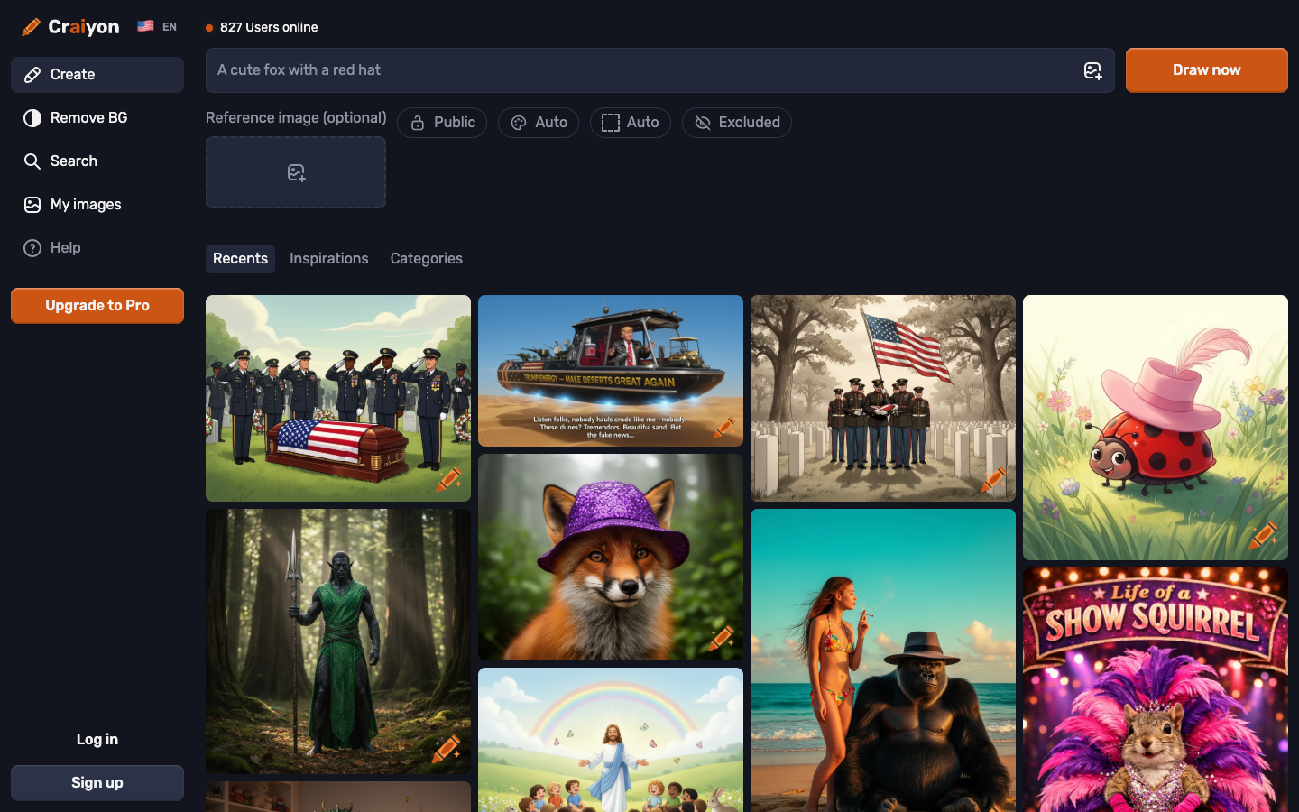 Craiyon interface showing its simple and casual AI image generation without signup requirement