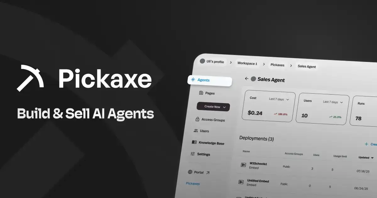 Pickaxe no-code AI agent builder with integrations