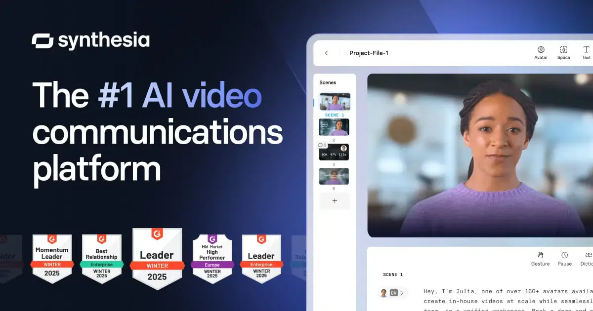 Synthesia AI avatar video platform for creating professional talking-head videos