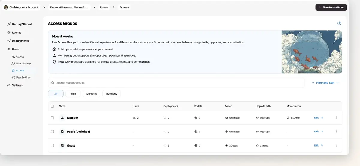 Filter and sort your access groups