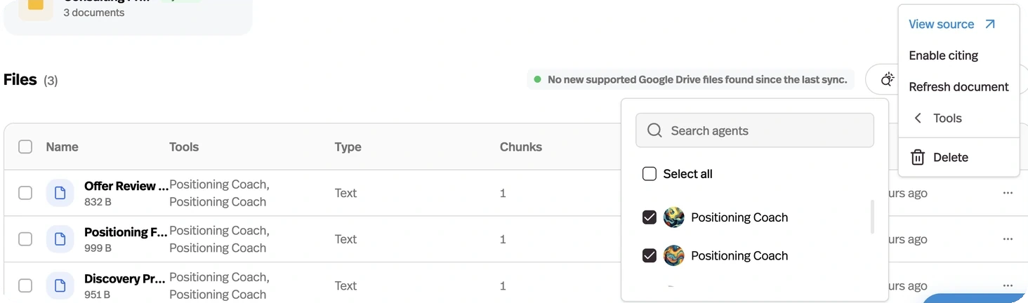 Attach a document to agents from the Knowledge Base
