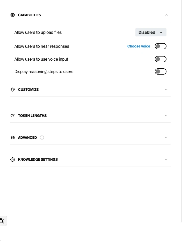 The separate Settings panel in the Pickaxe builder