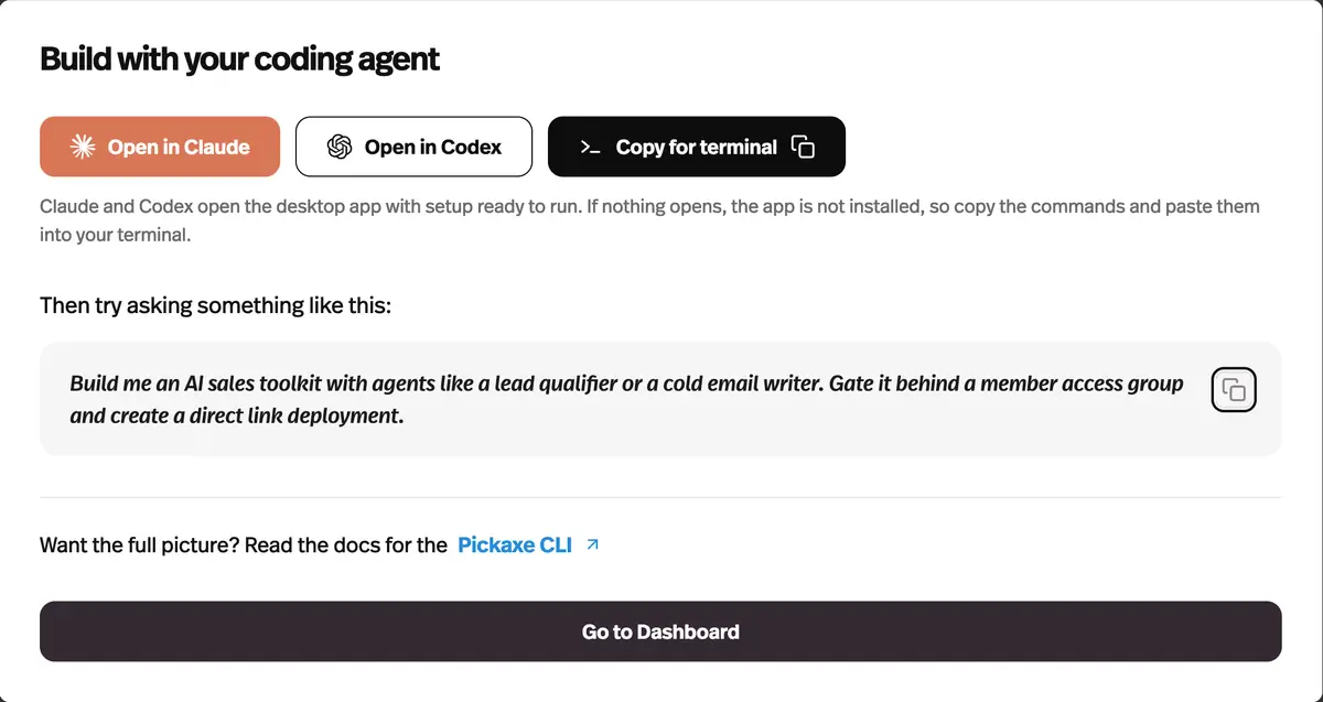 CLI setup hands off to Claude Code or Codex