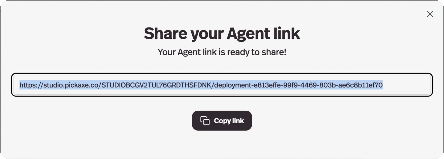 New deployment share modal