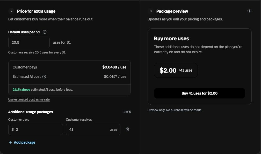 Set fractional usage rates and edit package quantities