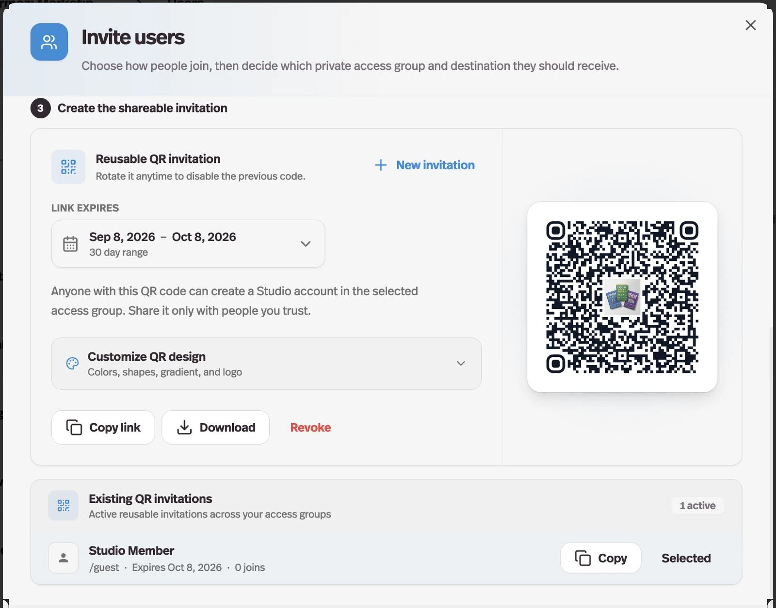 Invite people with a QR code