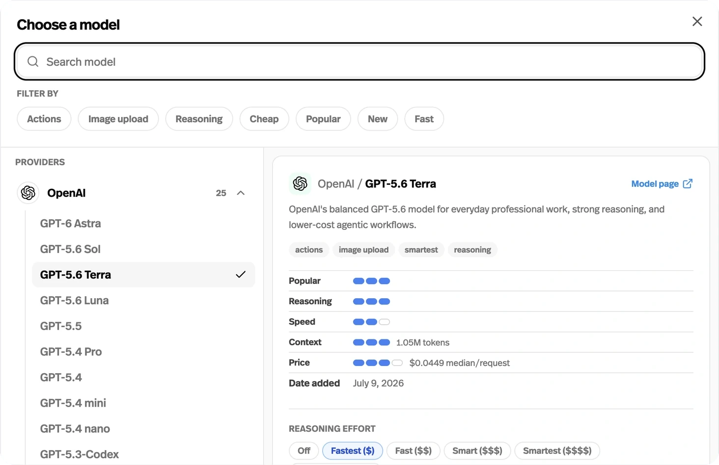Improved model selector in the builder