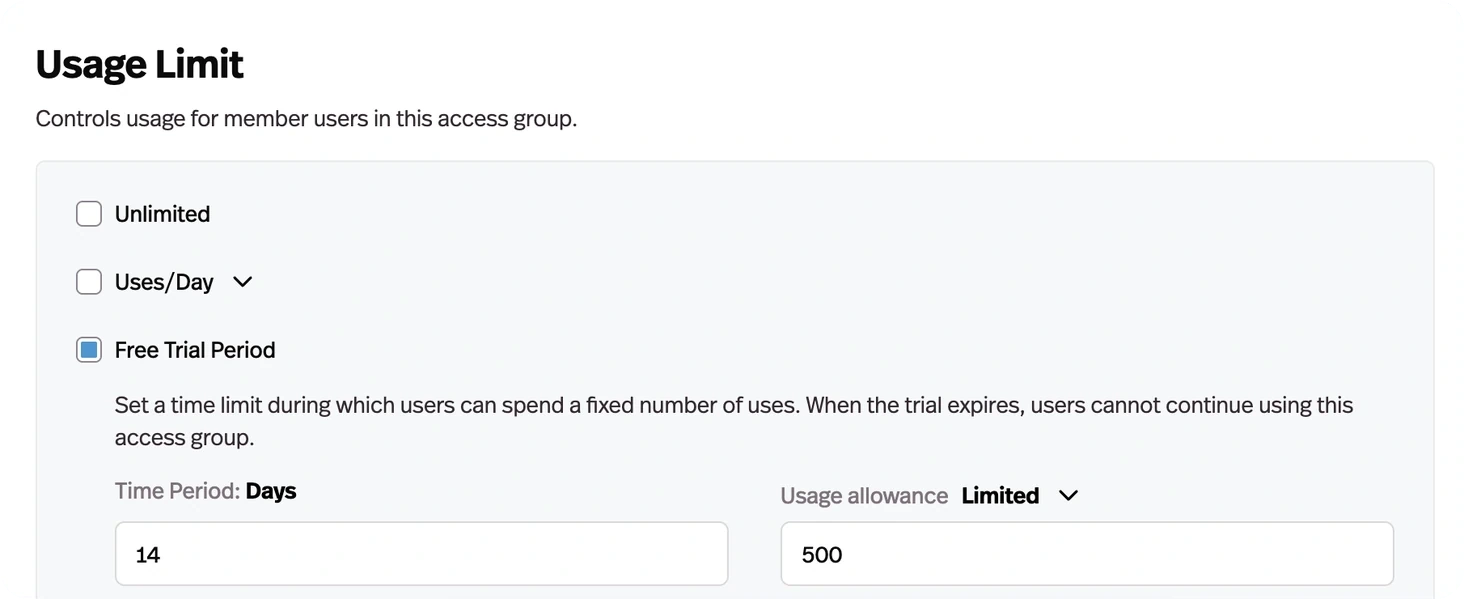 Trial periods for access groups