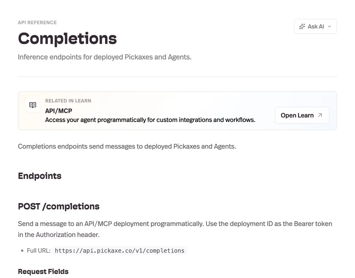 Unified API docs with Ask AI