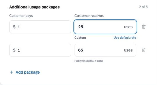 Choose which usage packages follow your default rate