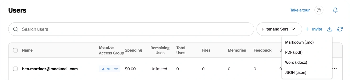 Download users and memories as documents