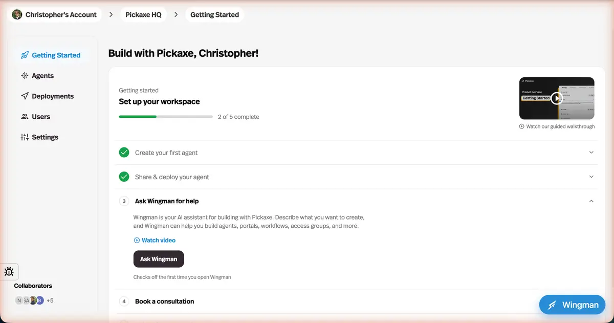 The workspace dashboard, reorganised