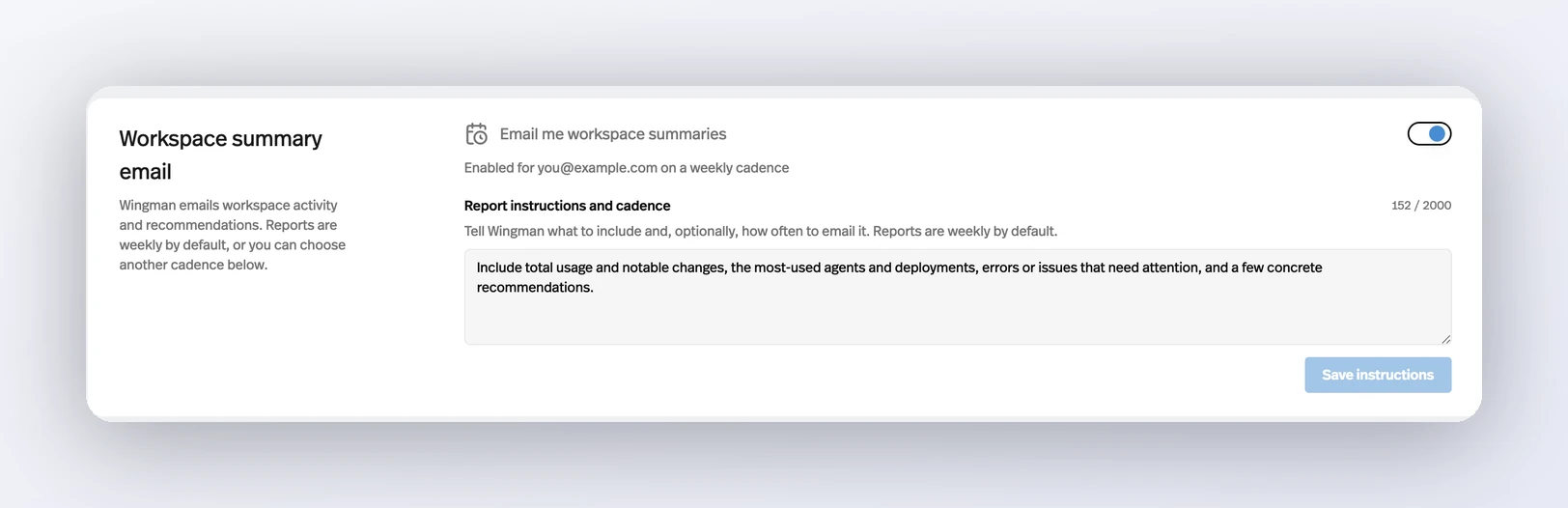 Wingman emails you a workspace summary
