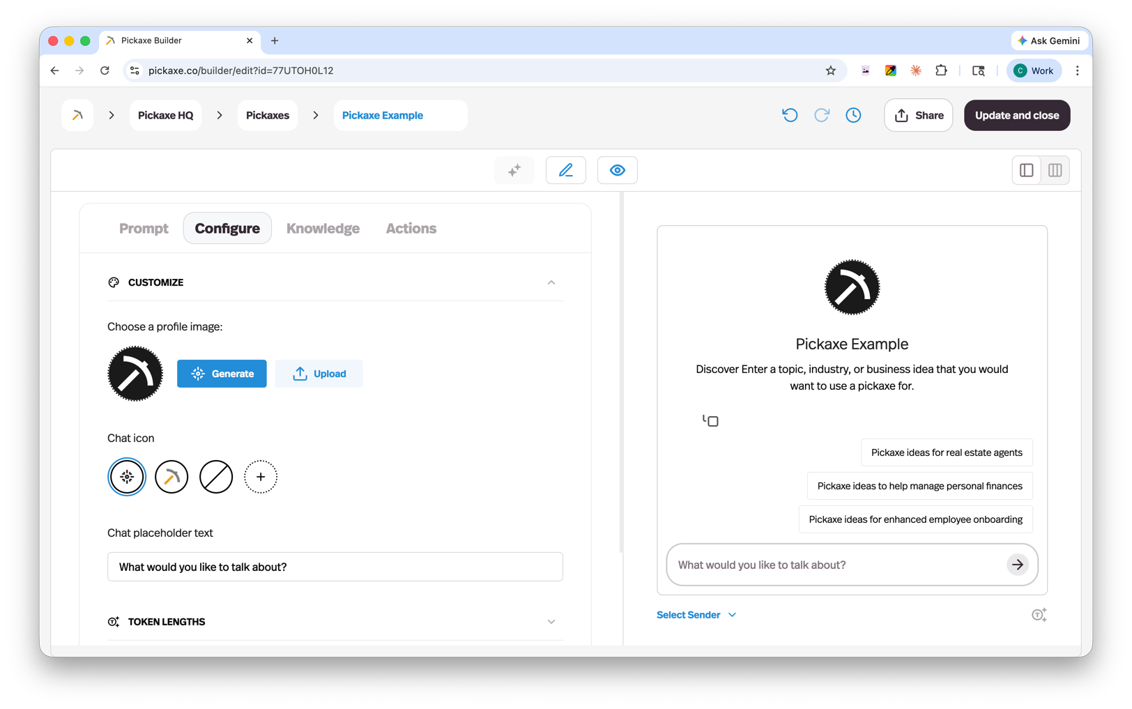 Agent Builder - Configure Tab