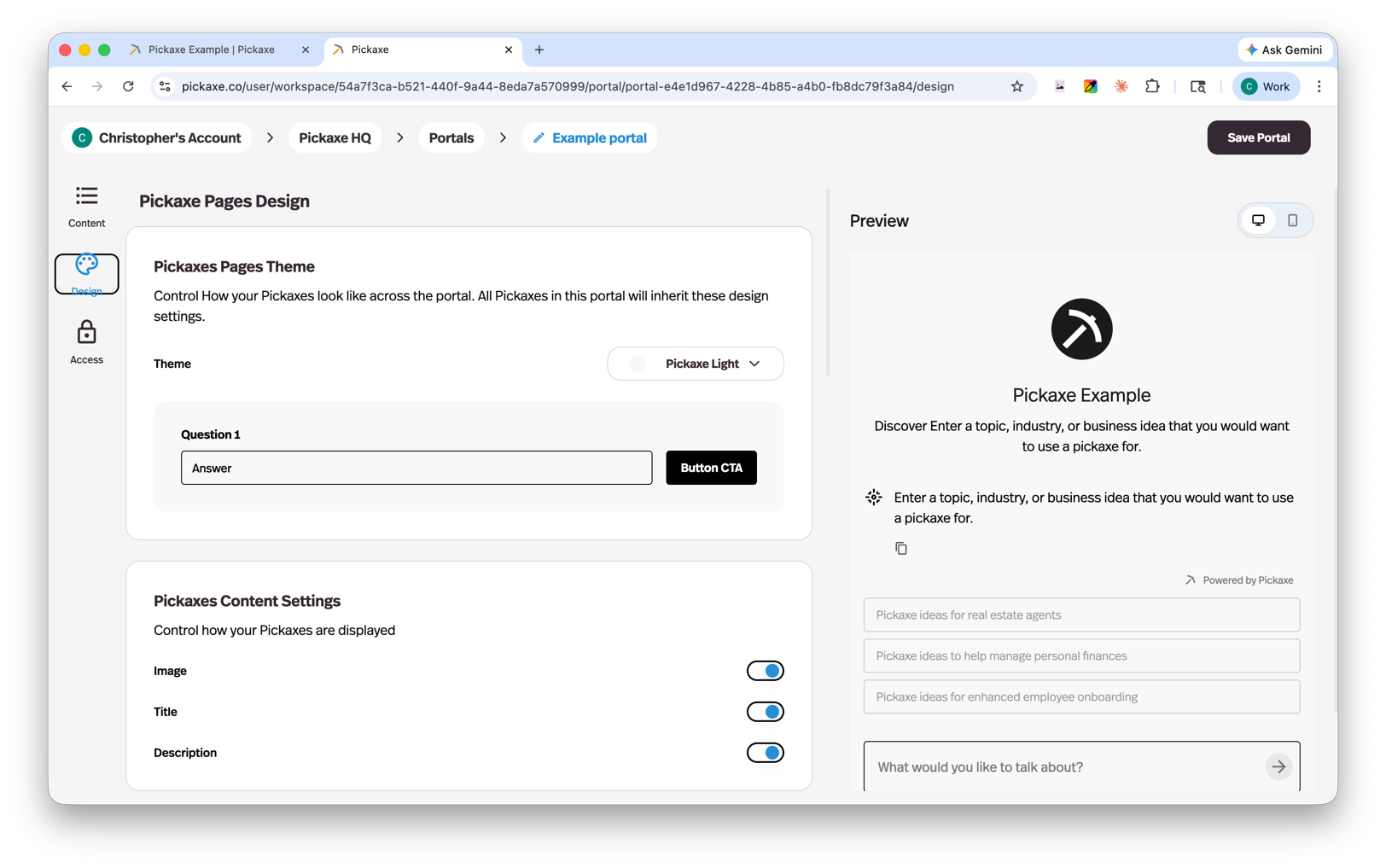 Portal Editor - Design Tab